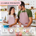 2Pack Adjustable Kitchen Apron for Women Men with 2 Pockets，Cotton-Polyester Blend Bib Aprons for Cooking,Baking