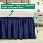 Biscaynebay Wrap Around Bed Skirts for King & Cal King Beds 11" Short Drop, Navy Adjustable Elastic Dust Ruffles Easy Fit Wrinkle Resistant Silky Luxurious Fabric Machine Washable