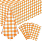 NatNarr 6 Pack Orange Gingham Tablecloth, 54 X 108Inch Plastic Orange Checkered Table Cloth Disposable Scalloped Tablecloths Waterproof Plaid Table Cover for Picnic Wedding Birthday Outdoors Party