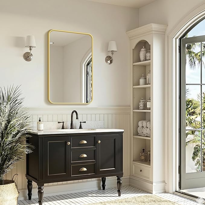 FICTOR Bathroom Mirror, 30"x20"Gold Framed Vanity Mirror for Wall, Shatterproof &Anti-Rust Bathroom Mirrors for Over Sink, Bedroom, Living Room, Entryway, Vertical/Horizontal Mount