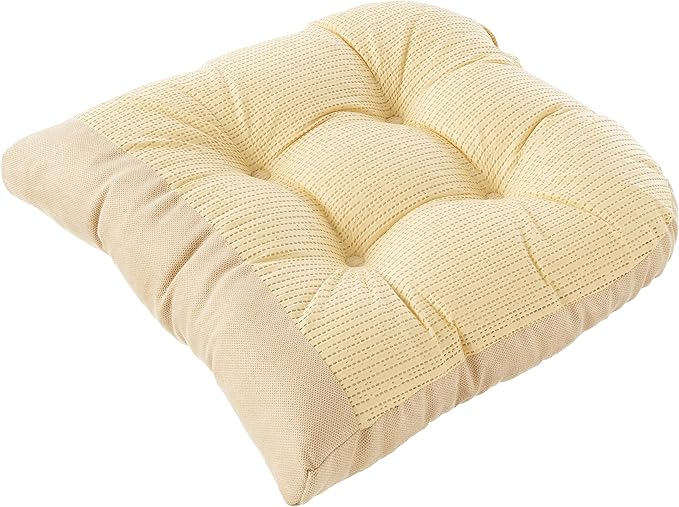 Klear Vu Omega Non-Slip Rocking Chair Cushion, Assembled in USA, Thick Tufted Design, Includes Seat Pad & Back Pillow with Ties, 17x17 Inches, 2-Piece Set, Honeycomb Natural