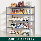 Smiry Bamboo Shoe Rack, 4 Tier Free Standing Wooden Shoe Organizer, Stackable Wood Shoe Storage Shelf for Closet, Entryway, 12 Vertical Slats, 2+2 Stack Standard Legs, 26.8"x11"x26", Grey