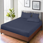ROYALE LINENS 300 Thread Count 100% Long Staple Combed Cotton Fitted Sheet Twin - Super Soft Deep Pocket Bottom Sheet - Fitted Sheets Only - Elastic Sheets (Twin, Navy)