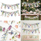48Pcs Flower Fairy Banner Decorations Floral Designs Wildflower Garland – with 5m Jute Rope, for Baby Shower, Wedding, Easter Backdrop, Enchanted Garden Party Supplies (Butterfly)