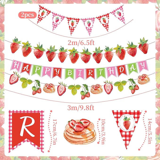 Strawberry Birthday Banners, 5 Pcs Girl Party Banners, Berry First Birthday Decor for Girls, Strawberry Baby Shower