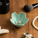 Flower Jewelry Tray Ceramic Ring Dish Jewelry Dish Small Trinket Tray Cute Ring Holder Key Bowl Decorative Plate Gifts For Mom/Sister/Friend, Birthday/Mother's Day/Christmas Gift (dark green)