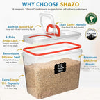 Shazo 2 PC (11L | 372 oz) Flour Sugar Storage Containers with Spout Lid & Easy Carry Handle - BPA Free Extra Large Airtight Food Storage Containers with Lids - Rice Canisters Sets for Kitchen & Pantry