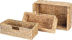 VATIMA Large Water Hyacinth Storage Baskets for Organizing with Wooden Handles for Shelves, 2 Bathroom Small Basket, Water Hyacinth Toilet Paper Baskets, Set of Natural Wicker Storage Basket for Home