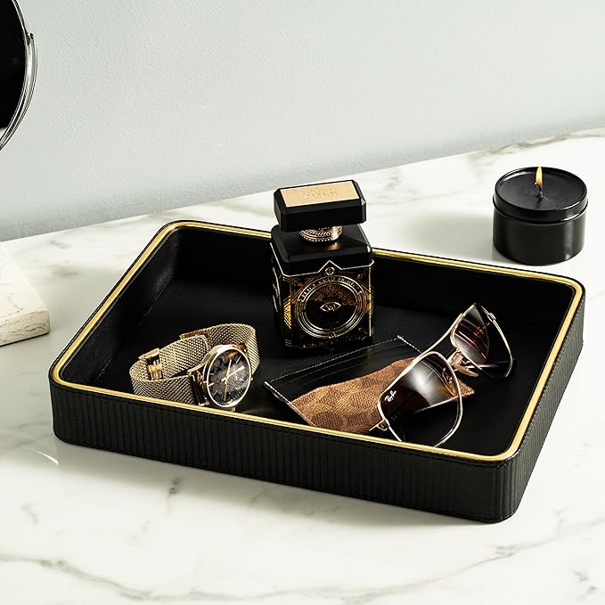 Nightstand Tray Perfume Tray Valet Tray Night Stand Bedside Organizer| Perfume Organizer Catchall| Perfume Trays for Dresser Vanity Tray for Dresser Countertop| Perfume Holder (Beige)