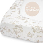 Yoofoss Pack and Play Sheets Fitted, Mini Crib Sheets 2-Pack for Pack N Play Mattress, Stretchy Playard Sheet, Soft and Breathable Brown+Leaf
