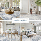 Srugn Washable Rugs 8x10 Area Rugs for Living Room,Modern Abstract Rugs for Bedroom,Large Carpets,Ultra Soft Faux Wool Retro Dining Room Rug,Non Slip&Non-Shedding Low Pile Print Rug- Blue Beige
