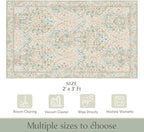 MUJOO 2x3 Washable Rug,Floral Small Area Rugs for Bathroom Entryway Entry Bedroom Bedside,Boho Front Door Mat Indoor Entrance Throw Carpet Neutral Vintage Non Slip Ultra-Thin Light Green and Beige