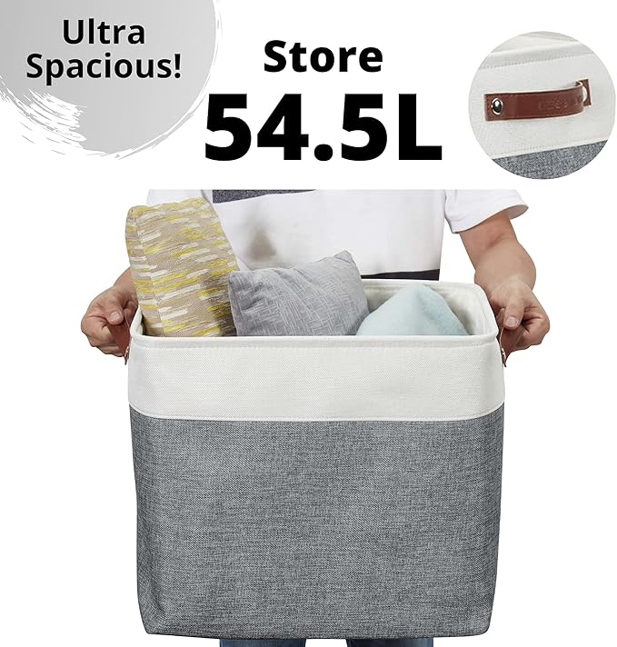 DECOMOMO Extra Large Storage Baskets, 54.5L Fabric Storage Bins for Organizing Linen Closet, Nursery (Slate Grey & White, XXXL - 3 pack)