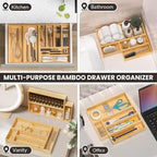 Kitchen Drawer Organizer Bins, Stackable Bamboo Drawer Organizer for Silverware, Flatware, Coffee Pod Organizer K Cup Holder for Countertop, 2 Pcs Coffee Station Organizer 12" x 6" x 2.5"