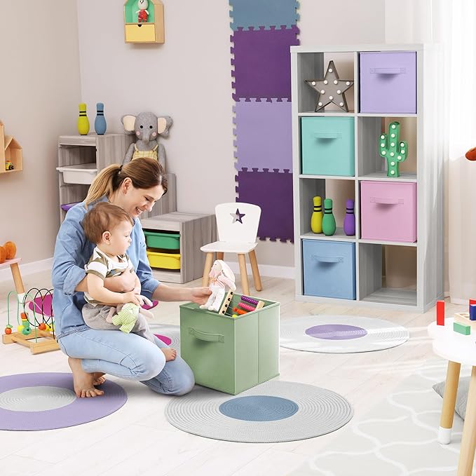 Sorbus Fabric Storage Cubes - 6 Foldable Storage Bins for Organizing Pantry, Cubbies, Toy Box - Clothes Storage & Closet Organizer - 13 Inch Collapsible Cube Baskets for Shelves with Handle
