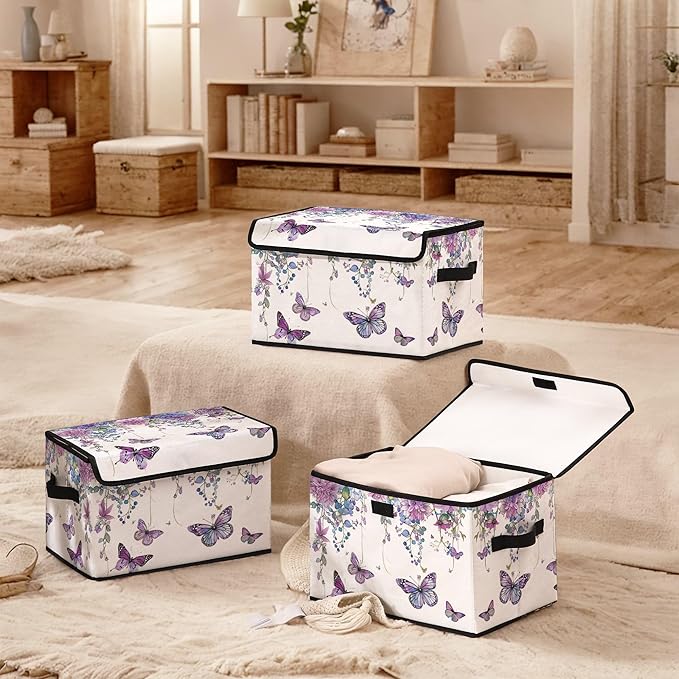 Stackable Clothes Storage Bins with Lids,Closet Organizers Fabric Box for Home and Office,Blanket Clothes Organizers,Under Bed Storage Containers 3 Pack.
