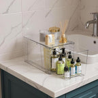 Clear Stackable Acrylic Storage Drawers(4 Pack), Plastic Organizer Bins with Handles, Easy Assembly for Bathroom Kitchen Pantry Cabinet Under Sink Snack Home Storage Solutions