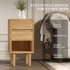 Nightstand 2 Drawers with Open Shelf Narrow Night Stand Solid Wood Bedside