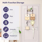 SWTYMIKI Over The Door Purse Organizer - Wall Mounted Handbag Organizer with 10 Hooks and Metal Basket, Hanging Purse Storage Rack Holds up to 10 Bags, Bag Rack Can Use As 1/2 Part, for Door, Closet