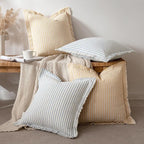 MIULEE Pack of 2 Light Blue Pillow Covers 22x22 Inch Striped Farmhouse Couch Spring Throw Pillow Covers with Fringe Chic Cotton Decorative Cushion Covers for Sofa Living Room Bed Outdoor Home Decor