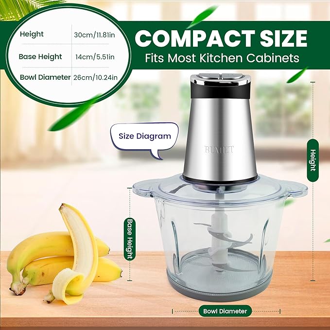 BUMET 800W 2-12cup Food Chopper LED Timer 3-Tier 6 Blades