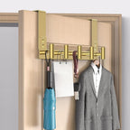 PMMASTO Over The Door Hooks, Fits 1-3/4" Thick Door No Drill Hooks for Closet Bathroom Bedroom Organization, Hanger for Coat Towel Robe (Gold, 5 T-Hooks)