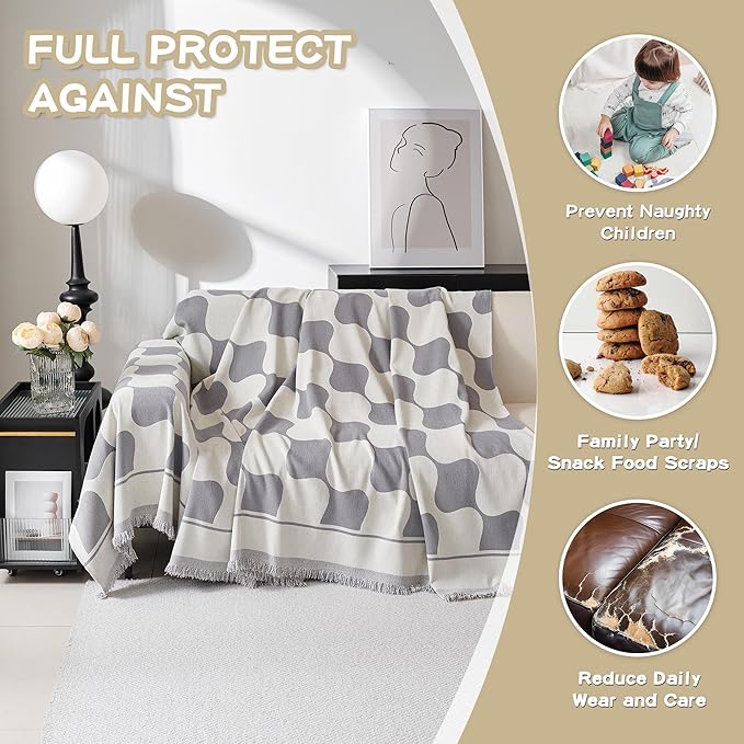 MEETSKY Couch Cover for Dogs Grey Couch Covers for 3 Cushion Couch Sofa Simple Modern Sofa Covers for L Shaped Chenille Couch Cushion Covers for Dogs Kids Easy Install, 91" X134"