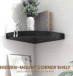 Fun Memories Floating Corner Shelves Set of 2 - Rustic Wood Wall Mounted Storage and Display Shelves for Living Room, Bedroom, Kitchen, Bathroom - Space Saving Home Decor, Black