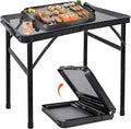 FORUP Small Folding Table, Camping Table with Mesh Desktop, Portable Picnic Table with Carry Handle, Height Adjustable Portable Grill Table for Outside Inside Use