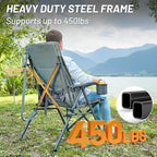 Timber Ridge Oversized Camping Chair with Lumbar Support, Portable Folding Chair Heavy Duty for Adults Supports 450 LBS for Outdoor Camping Lawn, with High Back, Cup Holder, Side Pocket, Grey