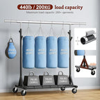 FAVOOSTY Heavy Duty Clothes Rack for Hanging Clothes, Rolling & Extending Clothing Rack with Wheels, Garment Coat Rack Freestanding, Portable Clothes Rack, Black
