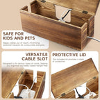 Large Cable Management Box - Burnt Wood Cable Organizer Box and Floor Cord Covers for Electrical Cord Management - Hide Desk Cord and Floor Cables - Wire Storage and Organization for Cords