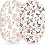 Bassinet Sheets for Baby Girls Boys 2 Pack, Fitted Baby Mattress Sheet for Rectangle, Oval, Hourglass Bassinet Mattress, Breathable Cozy & Universal Fit (Butterfly Dance)