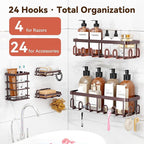 YASONIC Shower Caddy Adhesive 5-Pack, Rustproof Shower Organizer with Holder, No Drilling Shower Shelves for Inside Shower, Large Capacity Bathroom Organizers and Storage for Home & Renters, Bronze