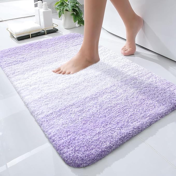 OLANLY Bathroom Rugs Mat 24x16, Extra Soft Absorbent Microfiber Bath Rugs, Rubber Backing, Quick Dry, Machine Washable Bath Mat for Bathroom Floor, Tub and Shower, Home Decor Accessories, Light Purple