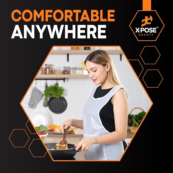 Xpose Safety 300 White Plastic Disposable Aprons for Cooking & more Individually Packaged, Durable 1 Mil Waterproof Polyethylene 24" x 48"