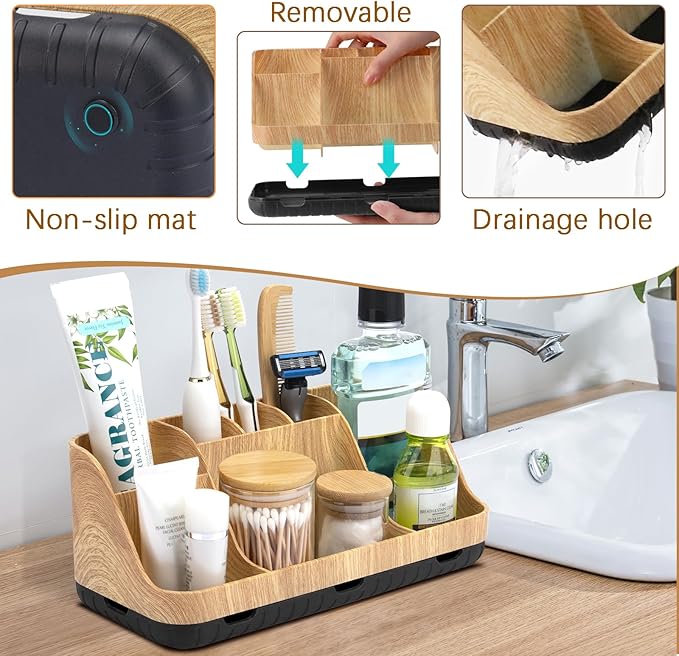 GFWARE Bathroom Organizers and Storage - Detachable 7 Slots Kids Electric Toothbrush and Toothpaste Holde Drainage for Bathroom Accessories Organization Counter Vanity Storage