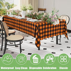 Smiry 3 Pack Gingham Disposable Table Cloth, 54 x 108 Inch Waterproof Plastic Tablecloth, Rectangle Black and Orange Checkered Table Covers for Picnic, Birthday, Party