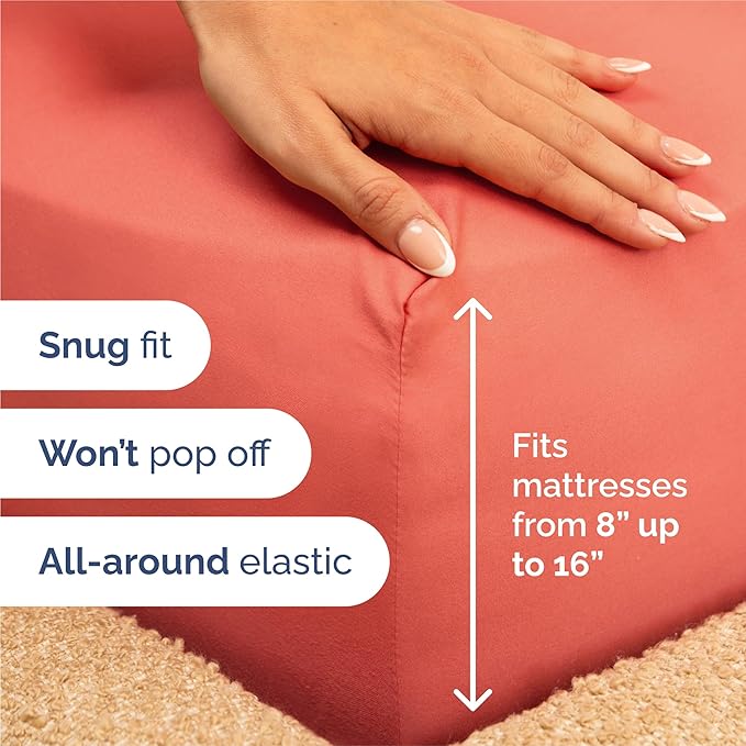 Split King Size 5 Piece Sheet Set - Comfy Breathable & Cooling Bed Sheets Set - Hotel Luxury Bedding for Women, Men, Kids, Teens, Boys & Girls - Deep Pockets, Soft and Wrinkle Free - Oeko-Tex - Coral