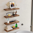 Vervida® 3 Pack Rustic Brown Floating Shelves, 24" W x 7.9" D x 1.5" H, Holds Up to 38 Lbs, for Living Room, Bedroom, Bathroom, Kitchen, Office, Storage, Display, with Invisible Brackets Wall Shelves