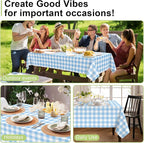 QIKSION Light Blue Gingham Tablecloth Disposable 3 Pack, 54 x 108 Inch Blue and White Checkered Table Cloth for Baby Shower, Easter Decorations, Birthday Party, Rectangle, Plastic Table Cover