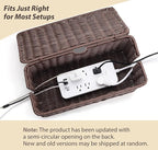 Large Cable Management Box, Handwoven Imitation Rattan Cord Organizer Cord Hider Box, Desk Cord Management Box to Hide Cords and Power Strips, 13.5" L x 6.2" W x 6" H, Dark Brown