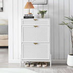 Shoe Cabinet Storage with 2 Flip Drawers, Narrow Hidden Shoes Organizer Cabinet for Entryway, Freestanding Slim Shoe Rack Front Door Entrance(White)