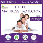 Split King Waterproof Mattress Protector (2pcs 39"x80") - Fitted Sheet Mattress Cover with Deep Pockets - Hypoallergenic, Breathable, Water Proof, Noiseless, Vinyl Free