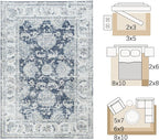 jinchan Fiora 4x6 Area Rugs for Bedroom - Machine Washable Distressed Vintage Floral Design Stain Resistant Boho Carpet Ultra-Thin Low Pile Non-Slip Rug for Living Room Dining Room (4‘x6', Dark Blue)