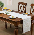 KEVA Boho Table Runner 110inches Long, Farmhouse Rustic Vintage White Embroidered Table Runners 13x110 Inch for Dining Table Decorations