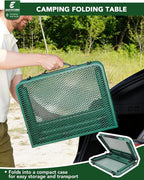 Small 2ft Folding Table with Carry Handle, Adjustable Height 10.6" or 22", Green Metal Mesh, Portable & Compact Indoor/Apartment/Card/Side/Grill Table, 23.6"Lx15.8"W, Lightweight 4 lb, 66 lb Capacity