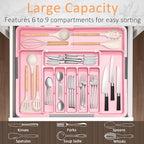 Spaclear Silverware Organizer Expandable Kitchen Utensil Drawer Organizer Large BPA Free Adjustable Cutlery Silverware Tray for Spoons Forks Knives Storage Divider for Kitchen Flatware 6-9 Slots Pink