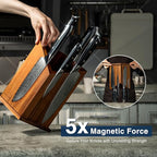 2026 Upgraded Magnetic Knife Holder for Countertop, Double-Sided Acacia Wood Magnetic Knife Block Without Knives, Universal Knife and Utensil Holder for Kitchen, Stronger Magnets of Kitchen Organizer