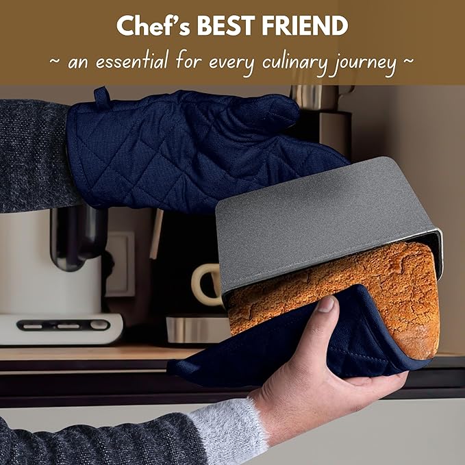 Native Fab 4 Piece Set - 2 Oven Mitts & 2 Potholders, Heat Resistant, 100% Cotton, Quilted Design, Non-Slip Grip, Machine Washable, Ideal for Baking, Cooking, BBQ, Kitchen Protection - Navy Blue
